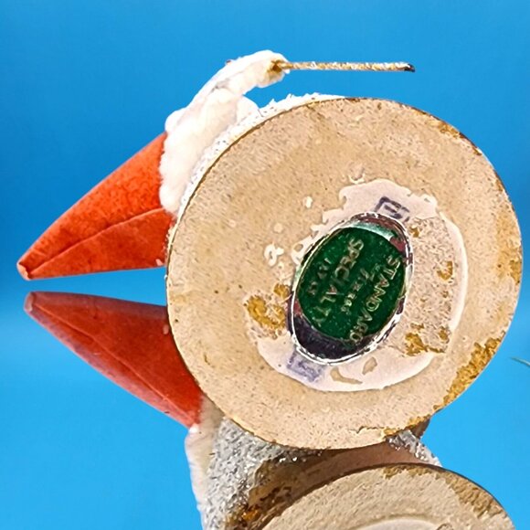 Vintage 1950s Putz Elf Christmas Ornament • Red Flocked Hat • Holding Book & Sta - Picture 9 of 9